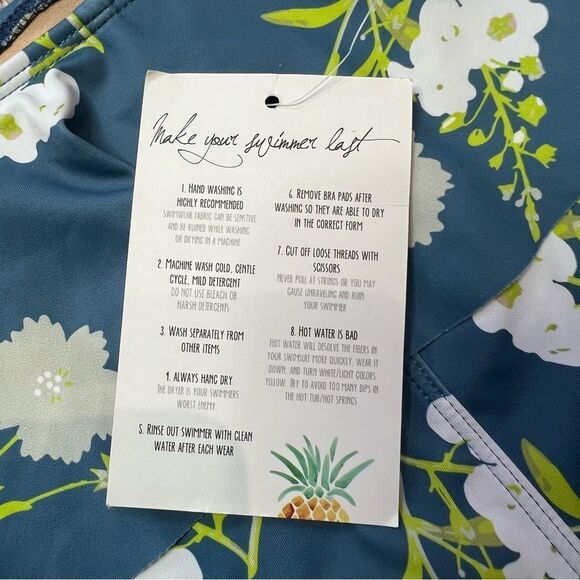 NWT Kortni Jeane Peplum Ruffle Floral High-Waisted Bikini Bottom Blue Medium - Picture 4 of 8